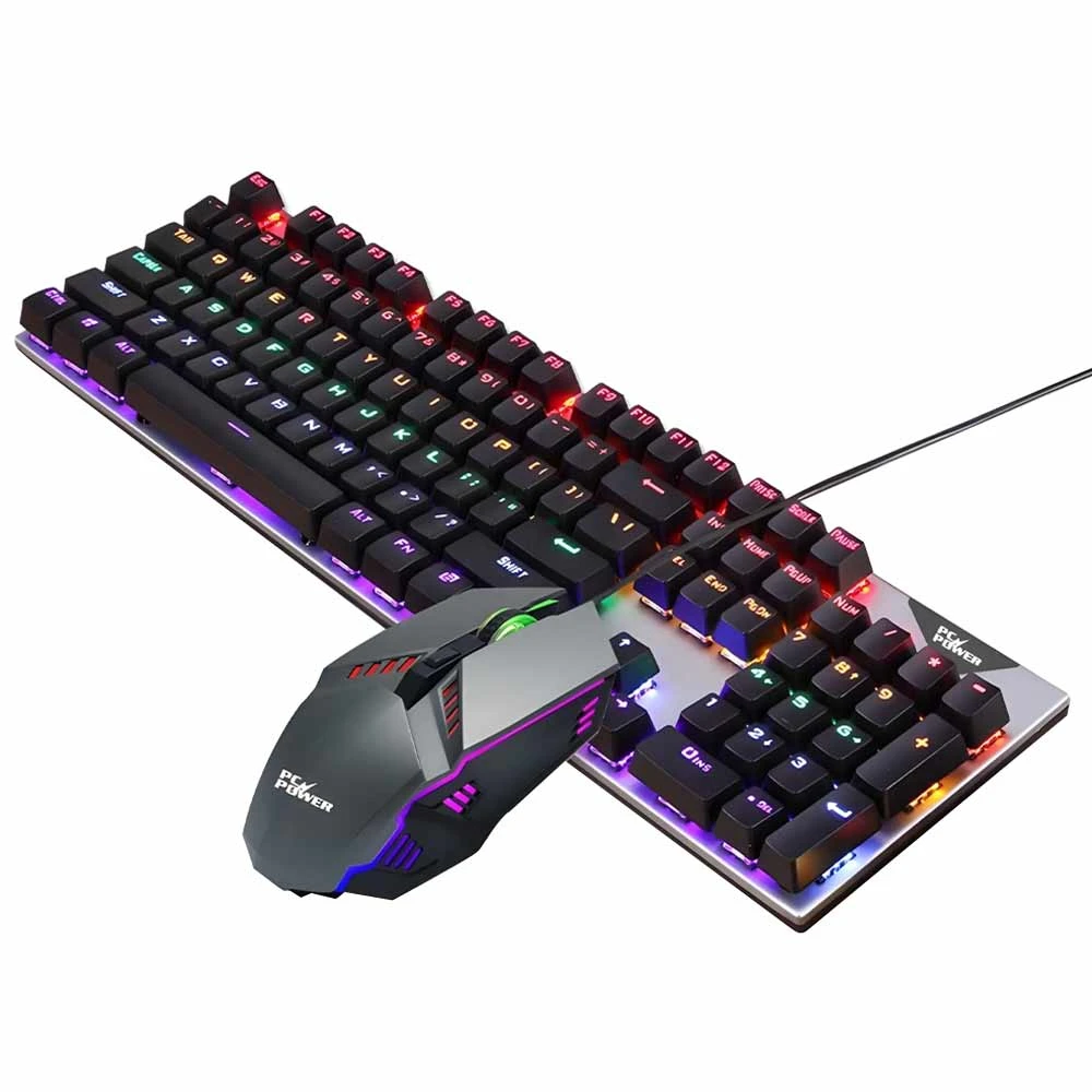 Pc Power Flare Combo RGB Wired (Red Switch) Silver & Black Mechanical Gaming Keyboard & Mouse Combo