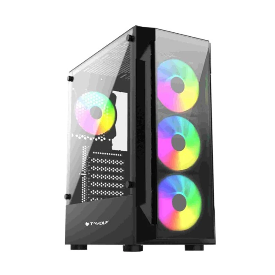 T-wolf Platina ARGB Mid Tower Black ATX Gaming Desktop Case