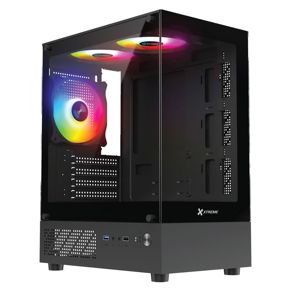 XTREME M95B MINI TOWER M-ATX BLACK CASE TEMPERED GLASS WITH 3 ARGB FAN WITHOUT PSU